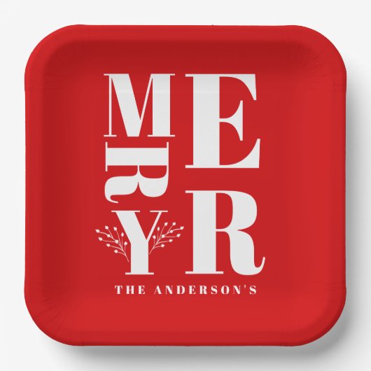 Minimalistisch Elegant Bright Red Frohe Weihnachte Pappteller (Vorderseite)