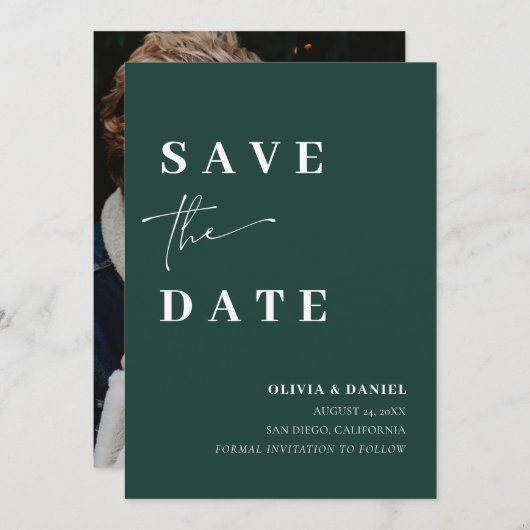 Minimalistisch Elegant Emerald Green Save the Date Einladung (Vorne/Hinten)