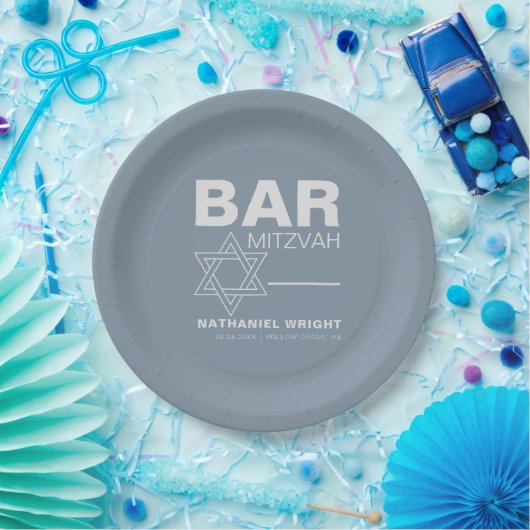 Minimalistisch Elegant Formal Blue Bar Mitzvah Pappteller (Party)