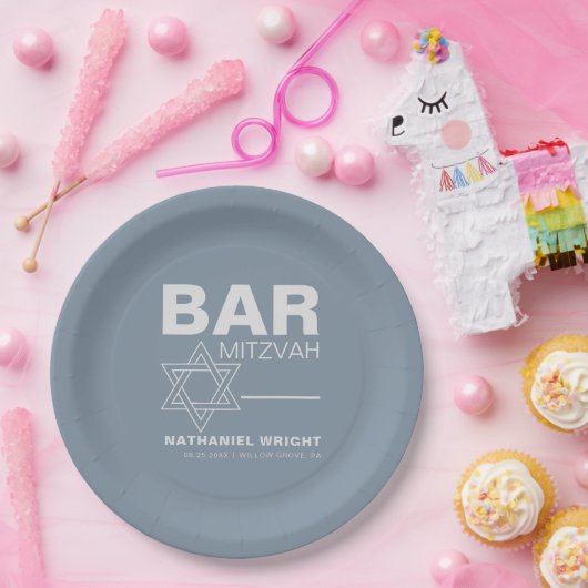 Minimalistisch Elegant Formal Blue Bar Mitzvah Pappteller (Party)