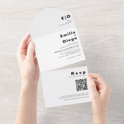 Minimalistisch Elegant Formal Boda Wedding All In One Einladung (Abreißen)