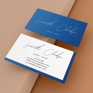 Minimalistisch Elegant Klassisch Blau Handschriftl Visitenkarte