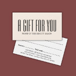Minimalistisch Elegant kühl Beige Schwarzer Salon<br><div class="desc">Elegante,  vollständig anpassbare Geschenkgutscheine mit hellbeigem Hintergrund,  fett formatierten Schriftart. Ideal für Schönheitssalon,  Haarstylistin,  Makeup-Künstler. Minimal sauberes Design.</div>