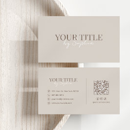 Minimalistisch Elegant Modern Beige Neutral QR Cod Visitenkarte