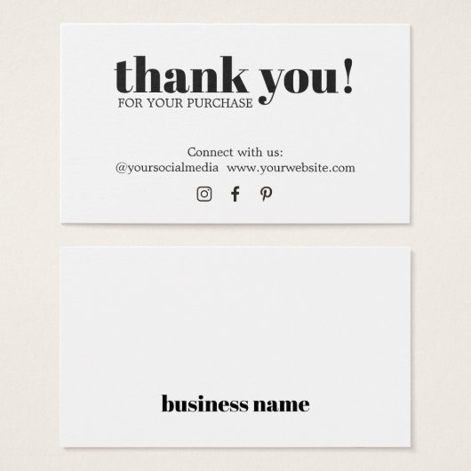 Minimalistisch Elegant Schwarz-weiß Danke (Vorne & Hinten)