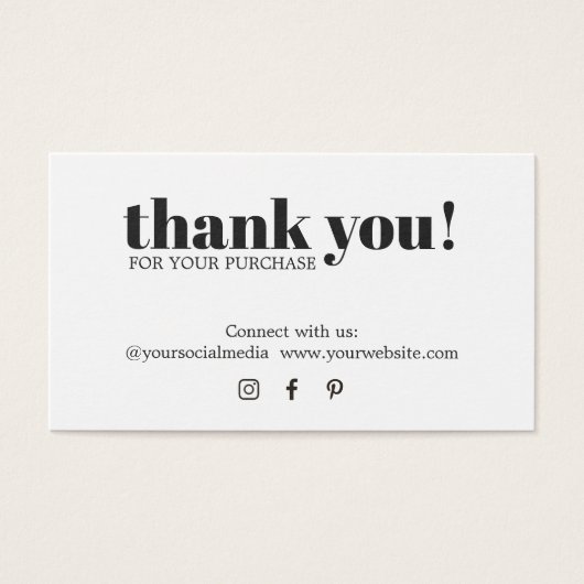 Minimalistisch Elegant Schwarz-weiß Danke (Vorderseite)