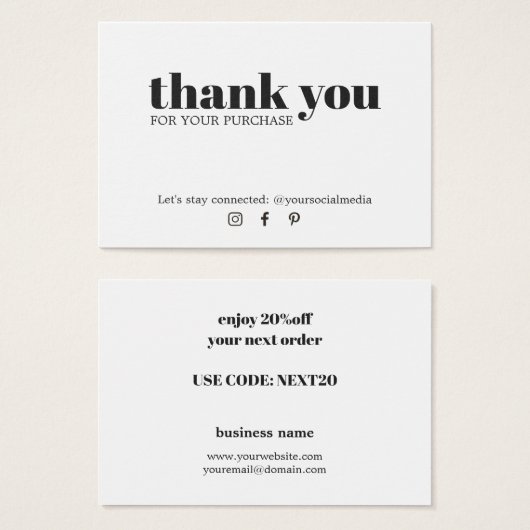 Minimalistisch Elegant Schwarz-weiß Dankeschön Cou (Vorne & Hinten)