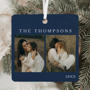 Minimalistisch Elegant Simple 4 Foto Blue Christma Ornament Aus Metall