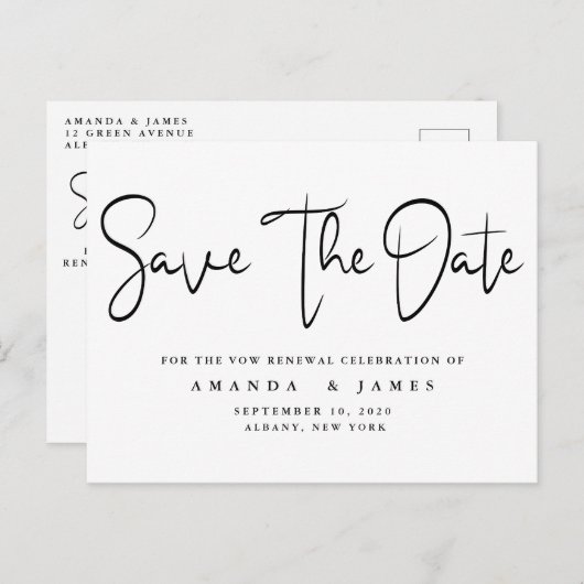 Minimalistisch Elegant Vow Erneuerung Save the Dat Ankündigungspostkarte (Vorne/Hinten)