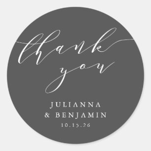 Minimalistisch Elegant Wedding Schwarz-weiß Danke Runder Aufkleber