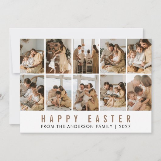 Minimalistisch elegante 10-Bilder-Raster-Osterfami Feiertagskarte (Vorderseite)