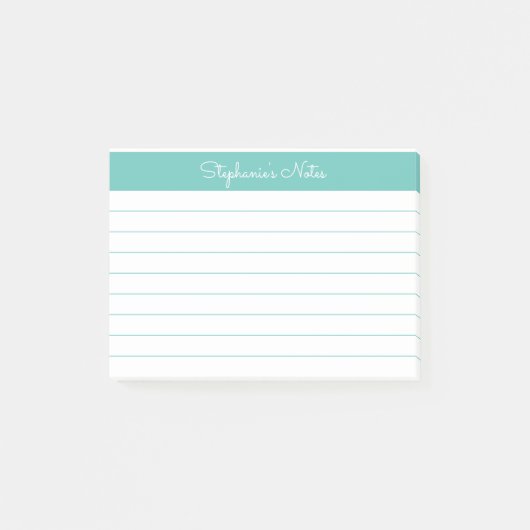 Minimalistisch Elegante Aqua Lined Personalisiert Post-it Klebezettel (Vorderseite)