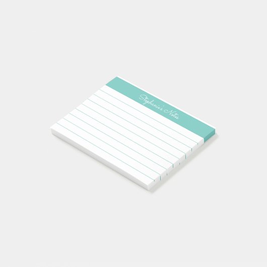 Minimalistisch Elegante Aqua Lined Personalisiert Post-it Klebezettel (angewinkelt)