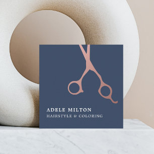 Minimalistisch elegante blaue Rose-Gold-Friseur Quadratische Visitenkarte