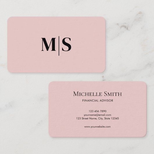 Minimalistisch elegante rosa Monogramm-Initialen E Visitenkarte (Vorne/Hinten)