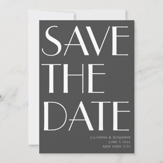 Minimalistisch Elegante Schwarz-weiße Art Deco Save The Date (Vorderseite)