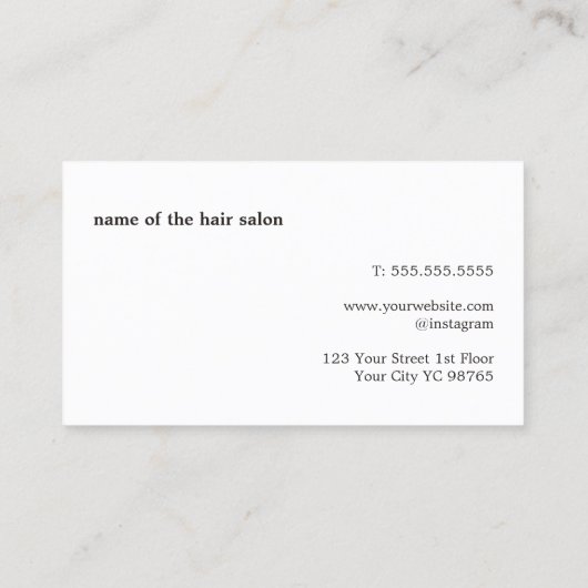 Minimalistisch Elegante Schwarz-weiße Haarstylisti Visitenkarte (Rückseite)