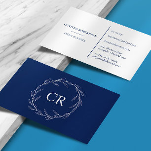 Minimalistisch elegante tiefe blaue Monogramm-Oliv Visitenkarte