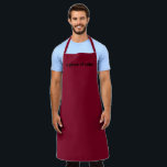 Minimalistisch eleganter Bordeaux für Namenstext a Schürze<br><div class="desc">Benennungstext minimalistisch elegante bordeauxfarbene schwarze Schürze anpassen Mit Namen,  Zitat,  Phrase oder Text Großartig für Köche,  Koch,  Keramik,  Keramiken,  Handwerk,  Arbeit,  Küche,  Backen,  Grillen,  Grill und auch Geschäfte und Geschäfte etc.</div>