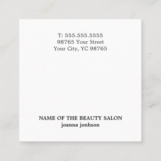 Minimalistisch Eleganter Schwarz-weißer Friseur Quadratische Visitenkarte (Rückseite)