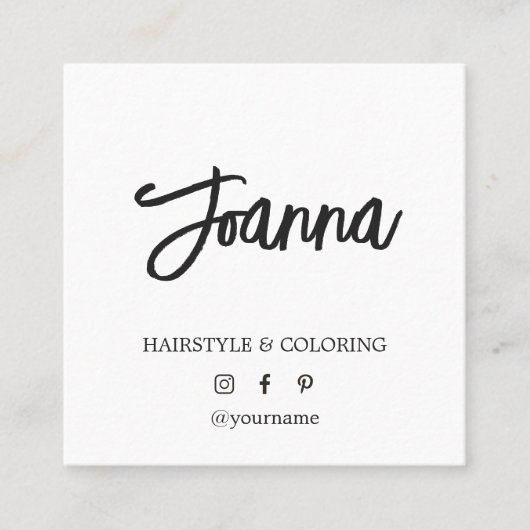 Minimalistisch Eleganter Schwarz-weißer Friseur Quadratische Visitenkarte (Vorderseite)