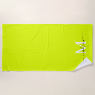 Minimalistisch Elegantes Chartreuse Gelb Monogramm Strandtuch