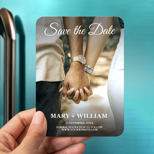 Minimalistisch Elegantes Couple Foto Save the Date Magnet