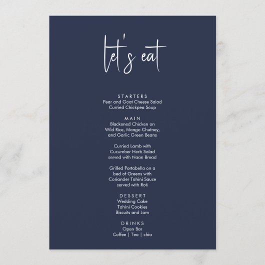 Minimalistisch elegantes, einfaches, modernes Hoch Menükarte (Vorderseite)