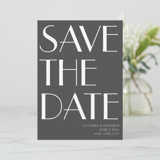 Minimalistisch Elegantes Schwarz-weißes Foto Save The Date (Stehend Vorderseite)