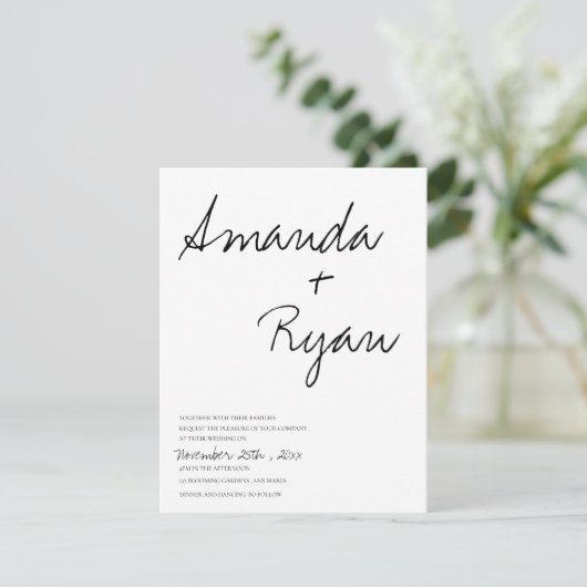 Minimalistisch | Elegantes Script Black & White We Einladung (Stehend Vorderseite)