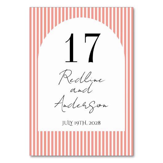 Minimalistisch Elegantes Tangerine-Gestreift Tischnummer (Vorderseite)