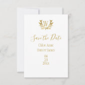 Minimalistisch: elegantes weißes Gold-Leaf-Monogra Save The Date (Vorderseite)