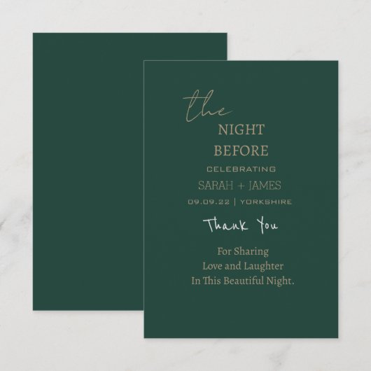 Minimalistisch Emerald Green in der Nacht vor der  Dankeskarte (Vorne/Hinten)