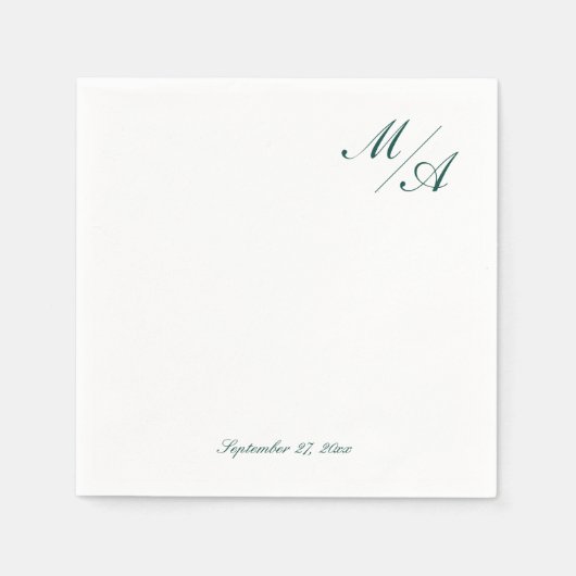 Minimalistisch Emerald Green Monogram Napkin Serviette (Vorderseite)