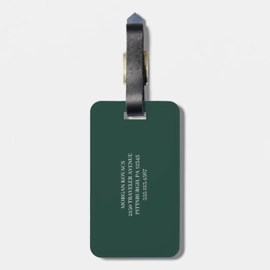Minimalistisch Emerald Green Personalisiert Monogr Gepäckanhänger (Rückseite vertikal)