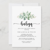 Minimalistisch Eucalyptus BabyQ Baby Duschgrill Einladung (Vorderseite)