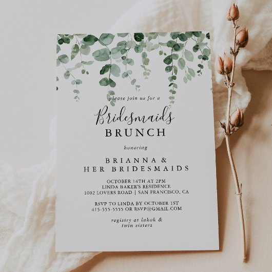 Minimalistisch Eukalyptus Bridesmaids Brunch Dusch Einladung