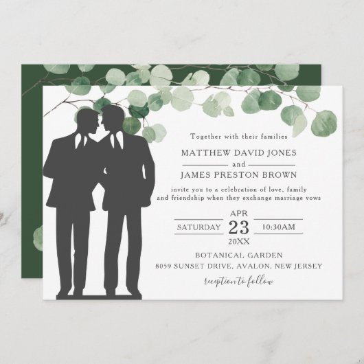 Minimalistisch Eukalyptus Greenery Gay Wedding Mr. Einladung (Vorne/Hinten)
