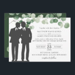 Minimalistisch Eukalyptus Greenery Gay Wedding Mr. Einladung<br><div class="desc">Personalisieren Sie diese elegante Hochzeitseinladung mit Ihrer eigenen Formulierung einfach und schnell, drücken Sie einfach den Knopf Anpassen, um den Stil und die Platzierung des Textes weiter zu ordnen und zu formatieren.  Mit einer mehr & mehr Silhouette und Aquarell handgezeichnet eucalyptus foliage. Passende Artikel im Shop erhältlich! c) das Happy...</div>