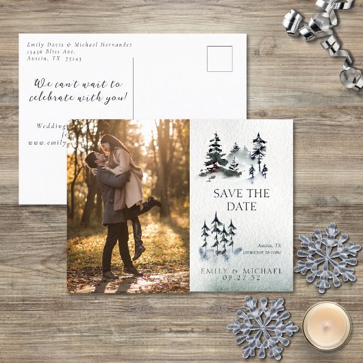 Minimalistisch Evergreen Mountain Green Slate Blue Ankündigungspostkarte