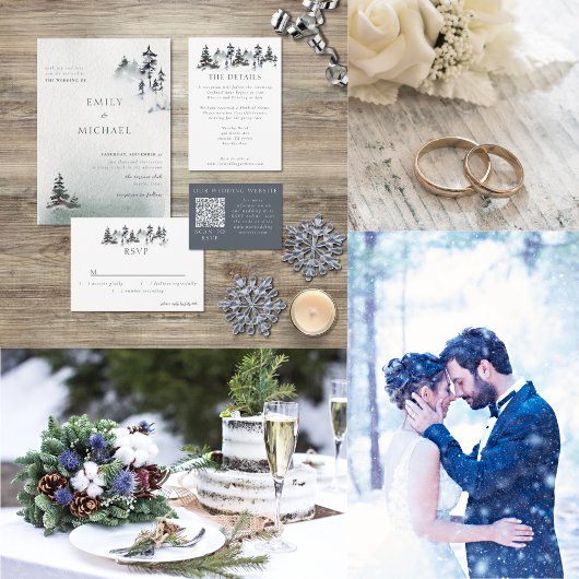 Minimalistisch Evergreen Mountain Green Slate Blue Einladung