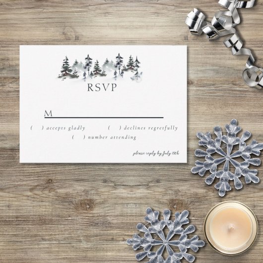 Minimalistisch Evergreen Mountain Green Slate Blue RSVP Karte