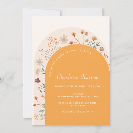 Minimalistisch Fall Boho Wildblume Arch Baby Dusch Einladung (Vorderseite)