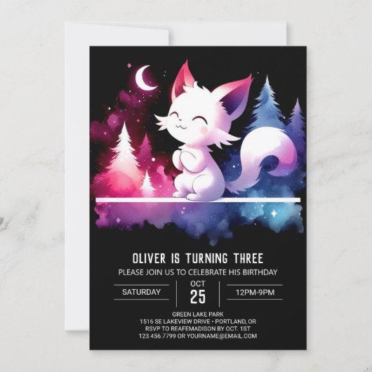 Minimalistisch Fantasy Cat Geburtstag Einladung (Vorderseite)