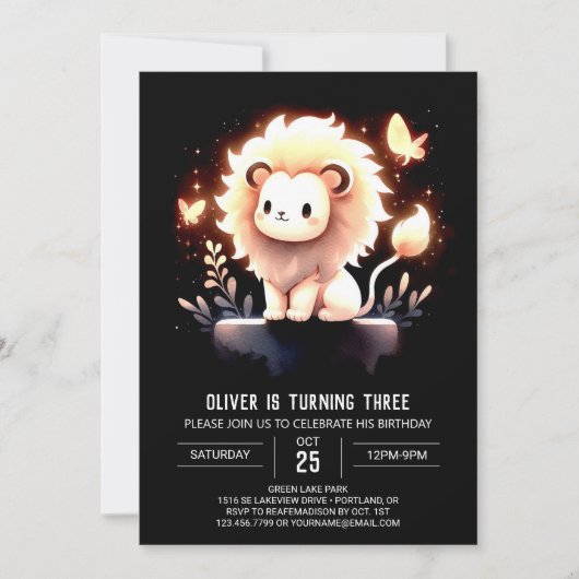 Minimalistisch Fantasy Lion Birthday Einladung (Vorderseite)