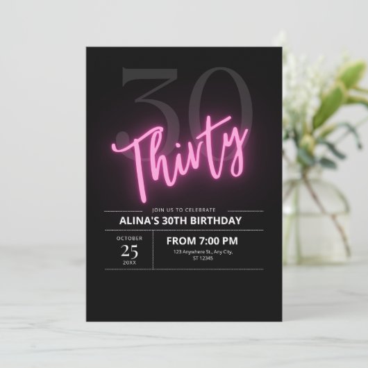 Minimalistisch Feiern wir Einladung 30. Neon (Stehend Vorderseite)