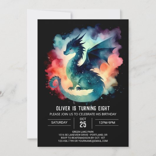 Minimalistisch Fiery Dragon Birthday Einladung (Vorderseite)