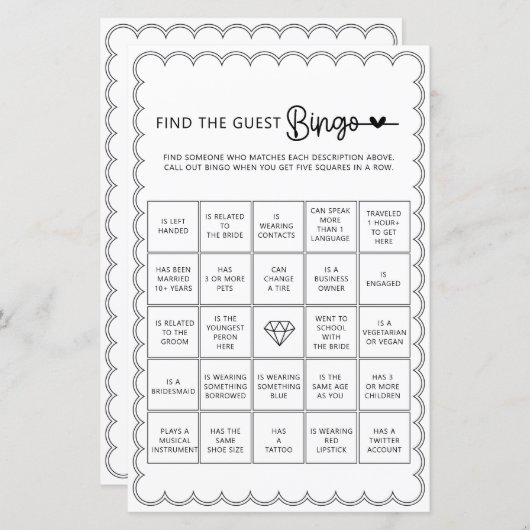 Minimalistisch finden Sie das Gast-Bingo-Brautpart (Vorne/Hinten)