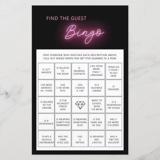 Minimalistisch finden Sie das Gast-Bingo-Brautpart (Vorderseite)