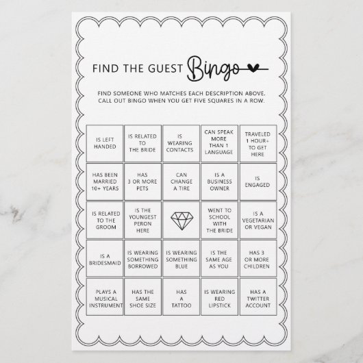 Minimalistisch finden Sie das Gast-Bingo-Brautpart Flyer (Vorne)
